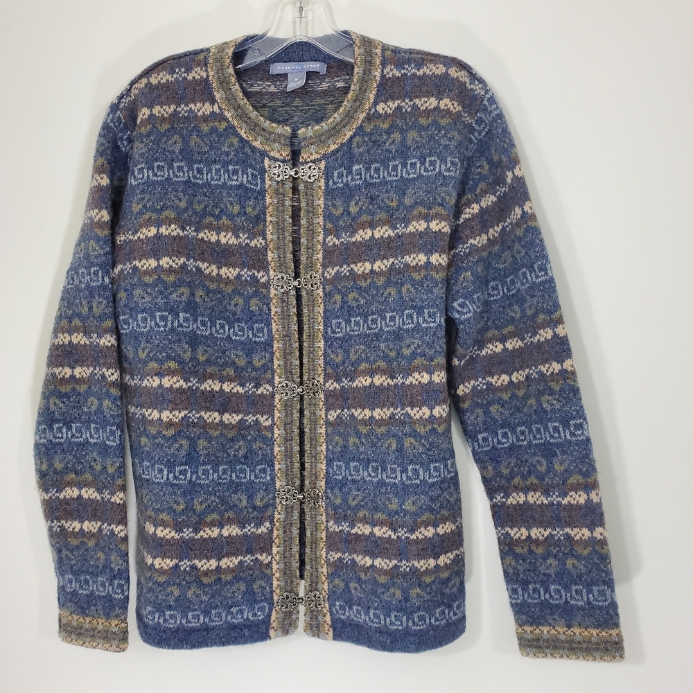Carroll Reed 100% Wool Nordic Fair Isle Cardigan Sweater, Size Medium